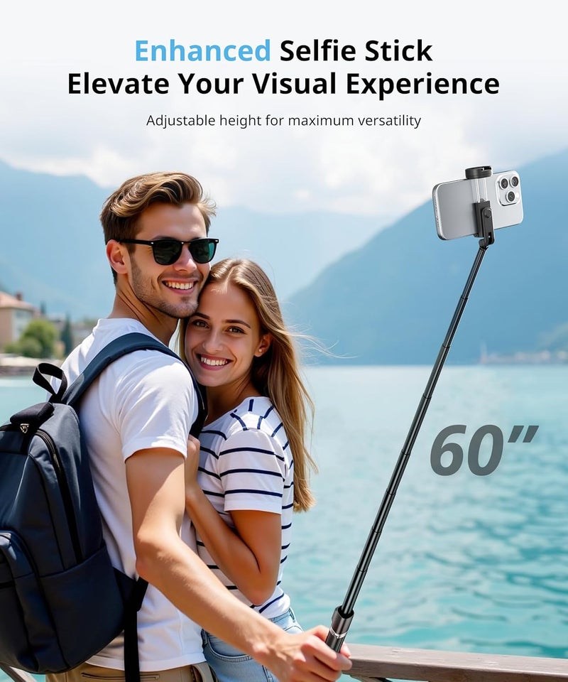 Fuloview Selfie Stick Travel Tripod for iPhone Wireless Remote for Selfies, Extendable Selfie Stick for iPhone, iPhoneTripod for Video Recording, 60 inch, Black - Image 2